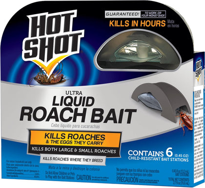Ultra Liquid Roach Bait 6 Count, Kills In Hours, 1 Pack | Kills Large & Small Roaches, Place Bait Stations Where