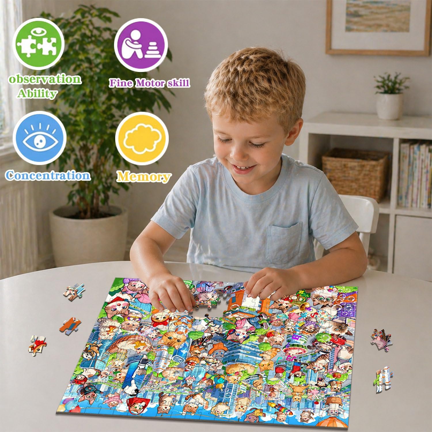 Puzzles for Kids Ages 6-8 8-10 Year Old - City Cats Themed, 200 Pieces Jigsaw Puzzles for Kids, Learning8-10