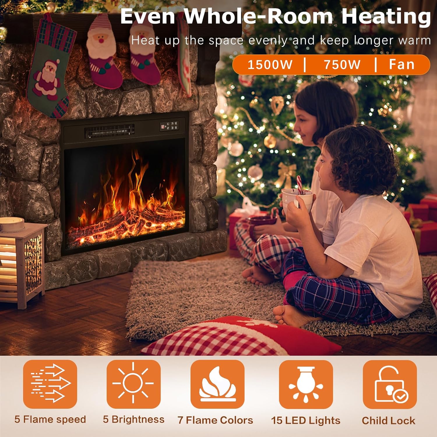 36inch Electric Fireplace with Mantel, Stone Fireplace Heater | Freestanding Electric Fireplace Stove with Remote