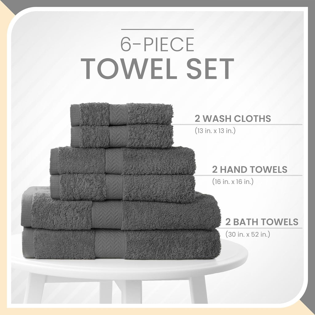 6-Piece 100% Ringspun Cotton Towel Set, Dark Grey