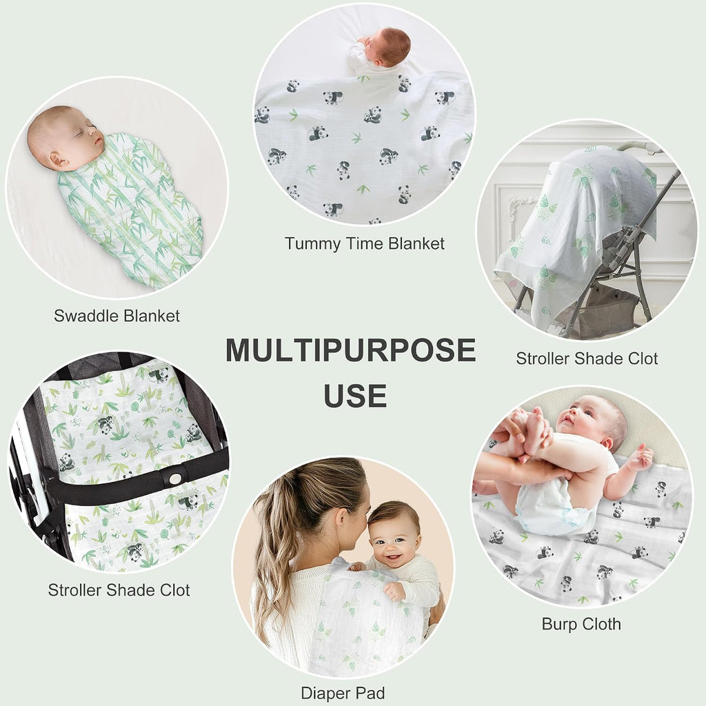 Bamboo Muslin Swaddle Blankets for Newborn, Large 47x47 Inches, 4-Pack, Soft Breathable Hypoallergenic Baby Receiving