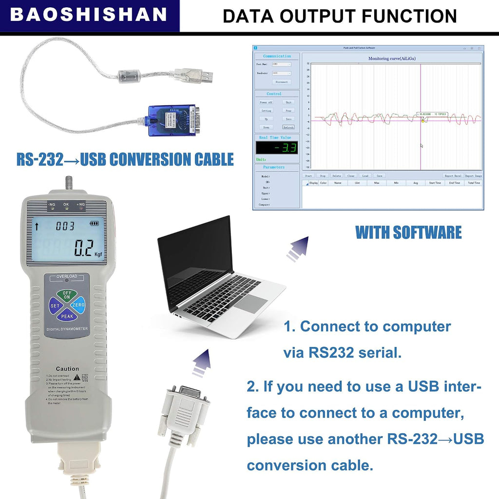 BAOSHISHAN ZP-500N Digital Force Gauge Push Pull Gauge with Output Function