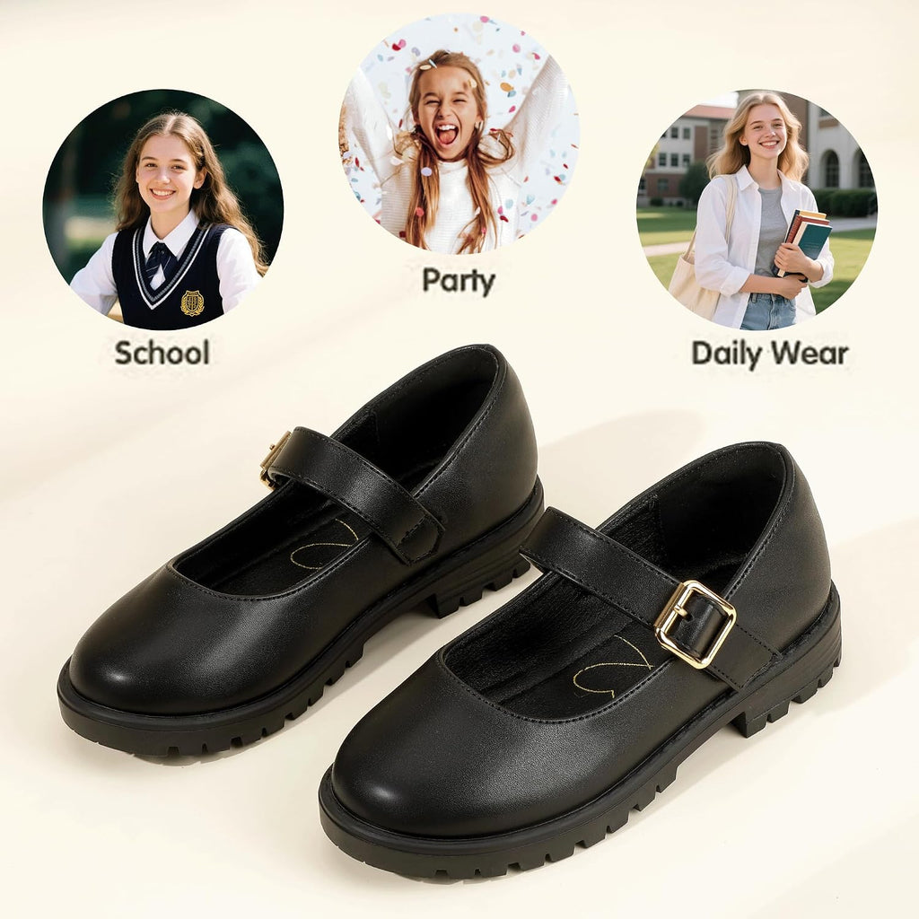 Girls Mary Jane Dress Shoes School Uniform Shoes Little Big Kids Round Toe Platform Flats