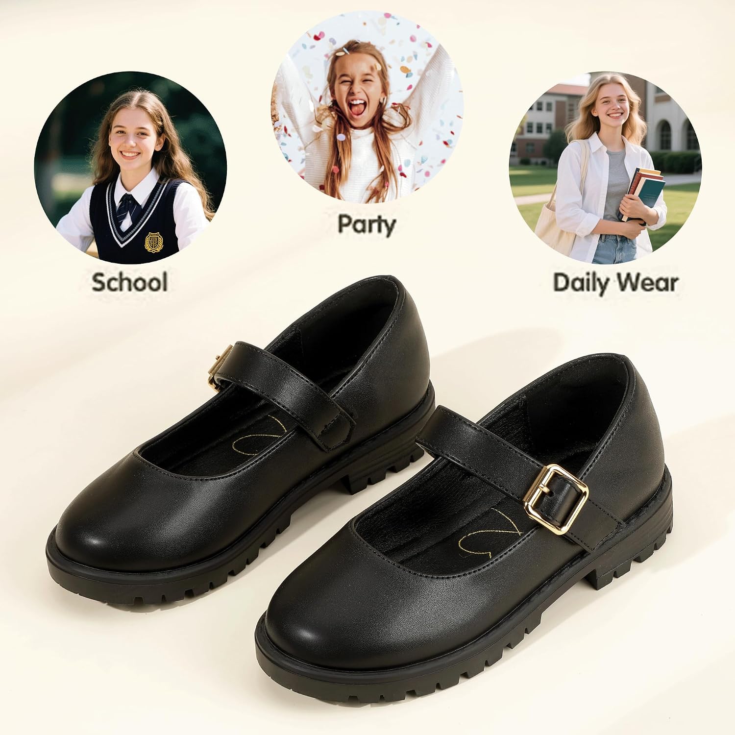 Girls Mary Jane Dress Shoes School Uniform Shoes Little Big Kids Round Toe Platform Flats