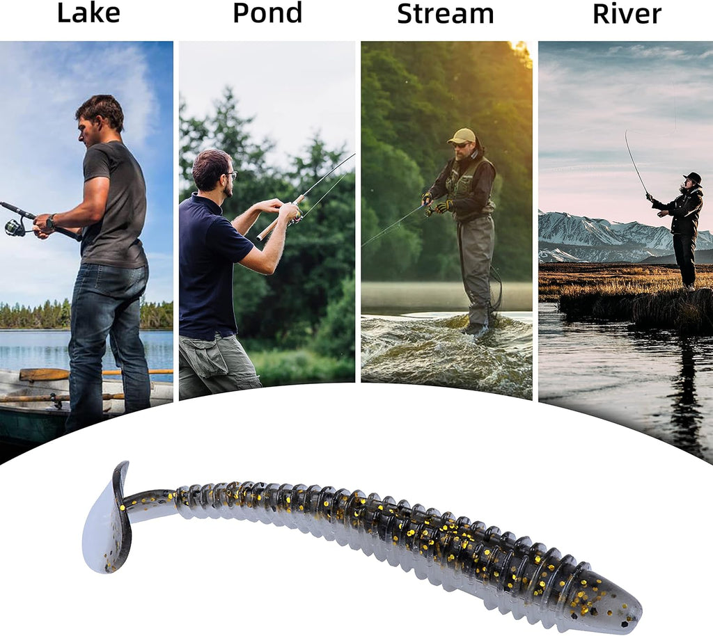 Swimbaits Paddle 10/20/30/40PCS, 5/4/3/2 Inchs Paddle Tail, Soft Lure for Trout Crappie Bass, Durable Plastic Bait
