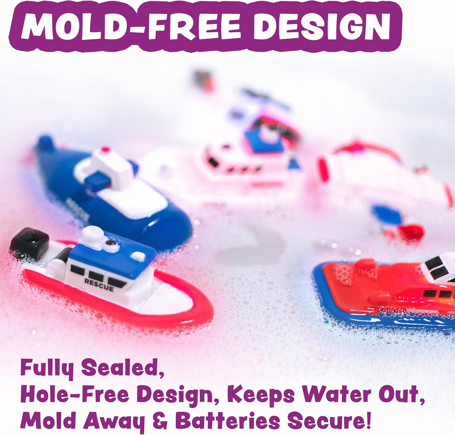 Ocean Rescue Vehicles Light Up Bath Toys, 6 Pack | Water-Activated Light Up Toys Flash & Change Color | Easy-Grip