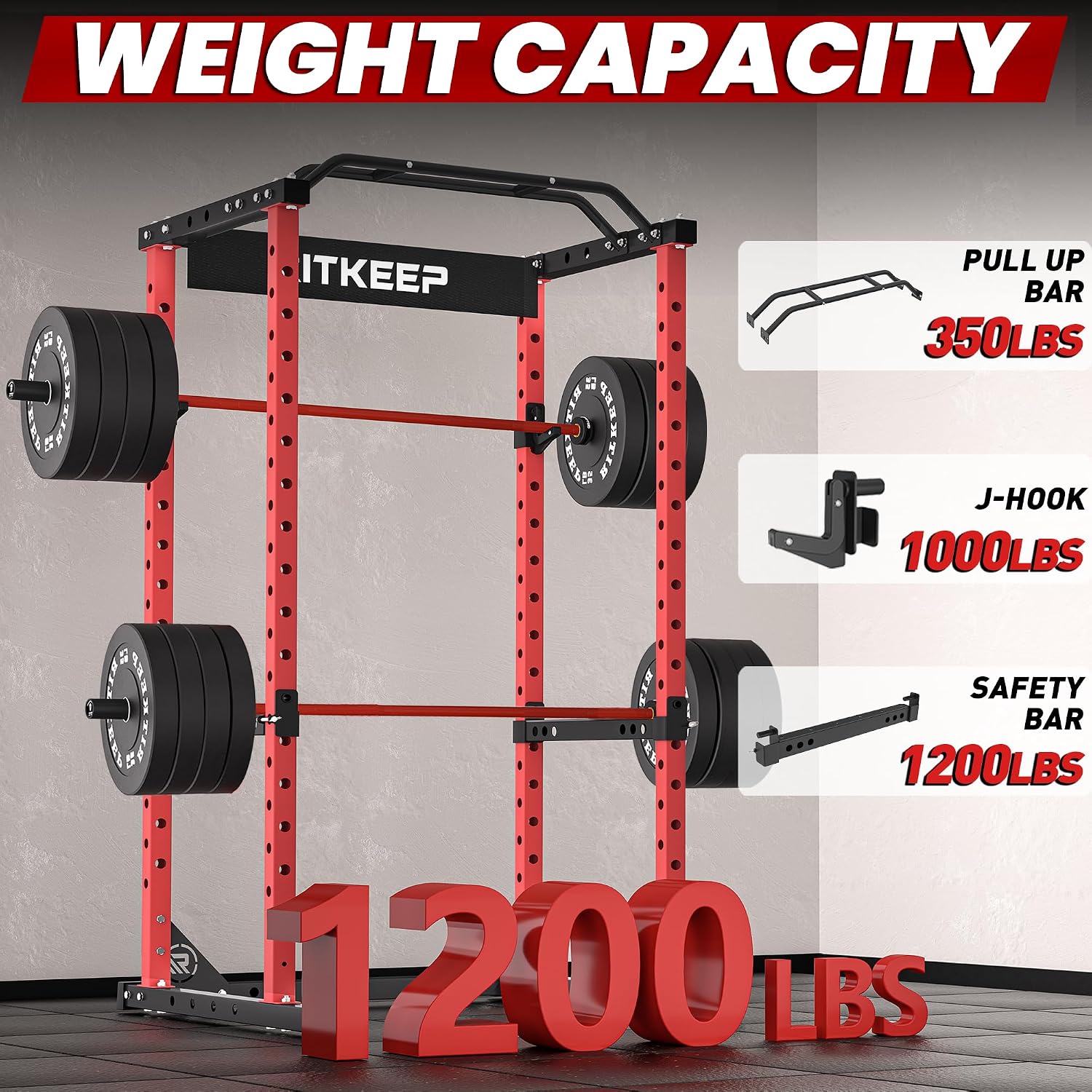 RitKeep Power Rack, Adjustable Multi-Function Squat Rack for Home Gym | 3-in-1 Power Cage with 1200LB Capacity