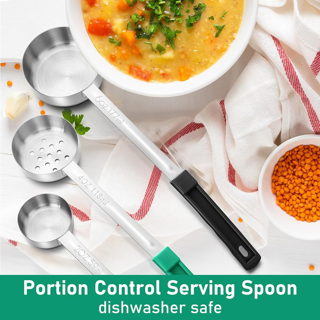 6 Pcs Portion Control Serving Spoons, Restaurant Measuring Serving Ladle Utensils, Portion Control Slotted and