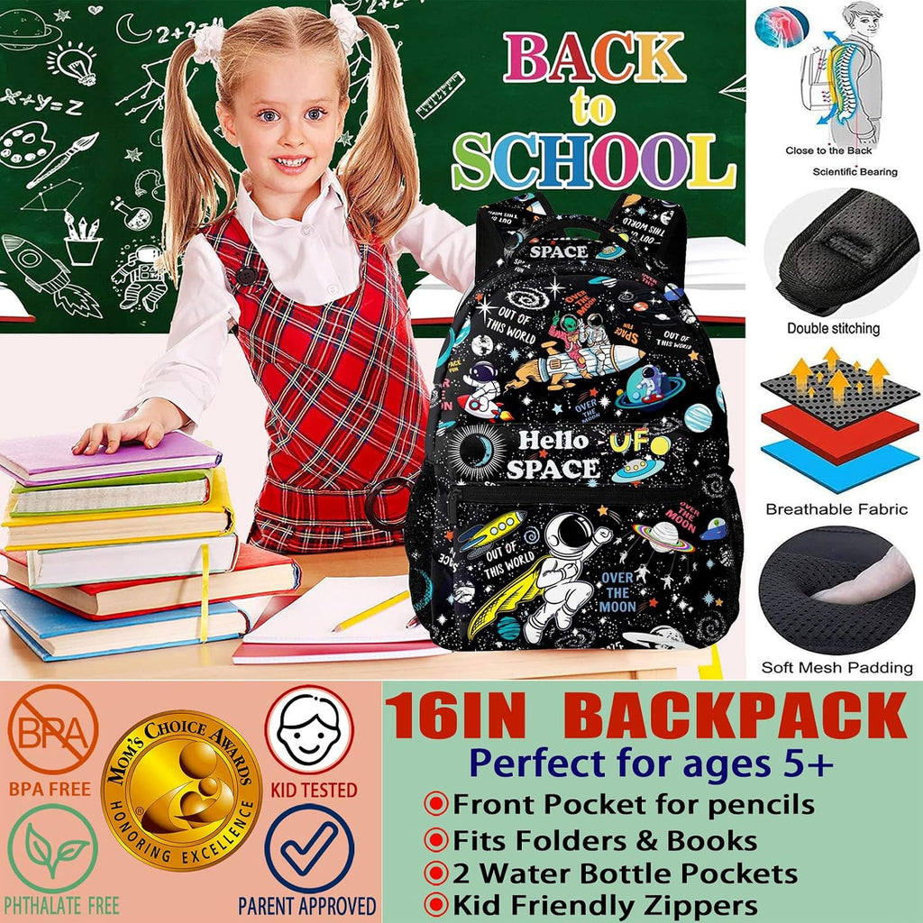 Space Astronaut Rocket School Backpack for Boys Kids Girls Adjustable Strap Waterproof 16 inch School BookBag Outdoor