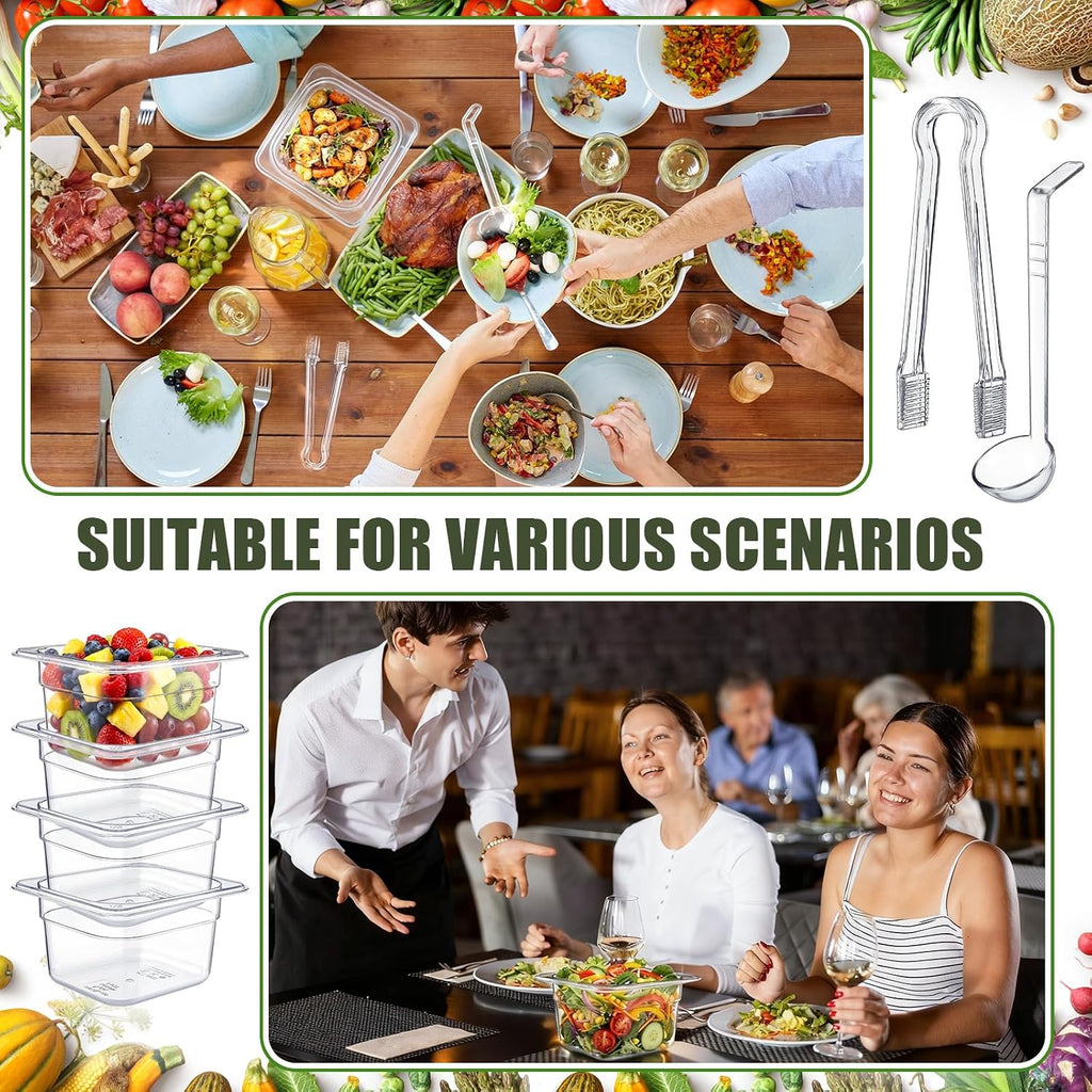 22 Pcs 1/6 Size Clear Food Pans Set Salad Bar Container, 4 Inch Deep