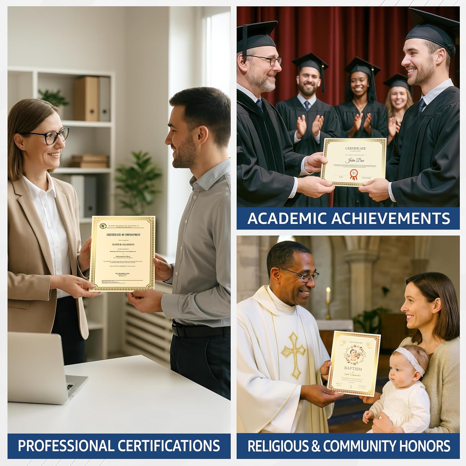100 Certificate Paper 8.5 x 11 for Printing - Blank Certificate Papers for Award Certificates & Diploma Paper
