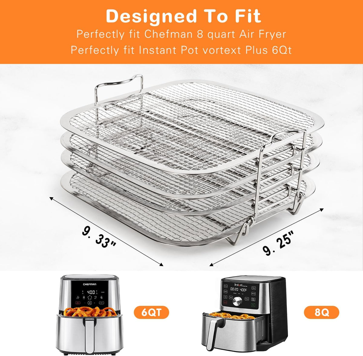 4-Tier Stainless Steel Dehydrator Rack for Instant Vortex Plus 6QT