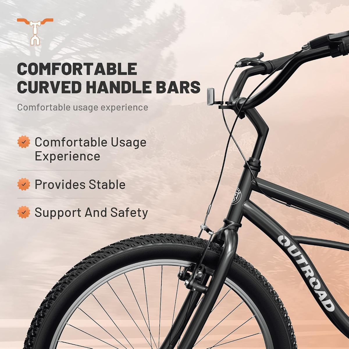 Beach Cruiser Bike, 24 inch Commuter Bicycle for Adult Men and Women, Comfortable City Bikes with Rear Rack or