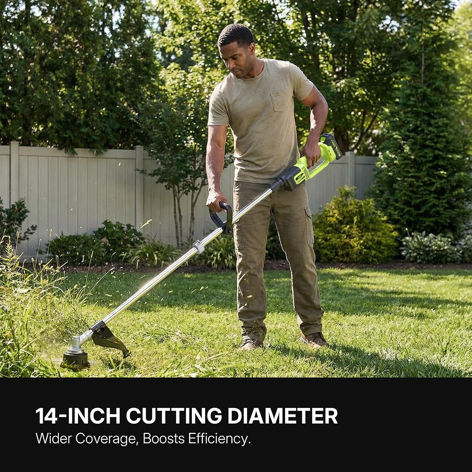 Brushless String Trimmer 14" 20V Cordless Weed Wacker | 2×2.0Ah Batteries, 0.095" Dual Line Auto Feed, Lightweight