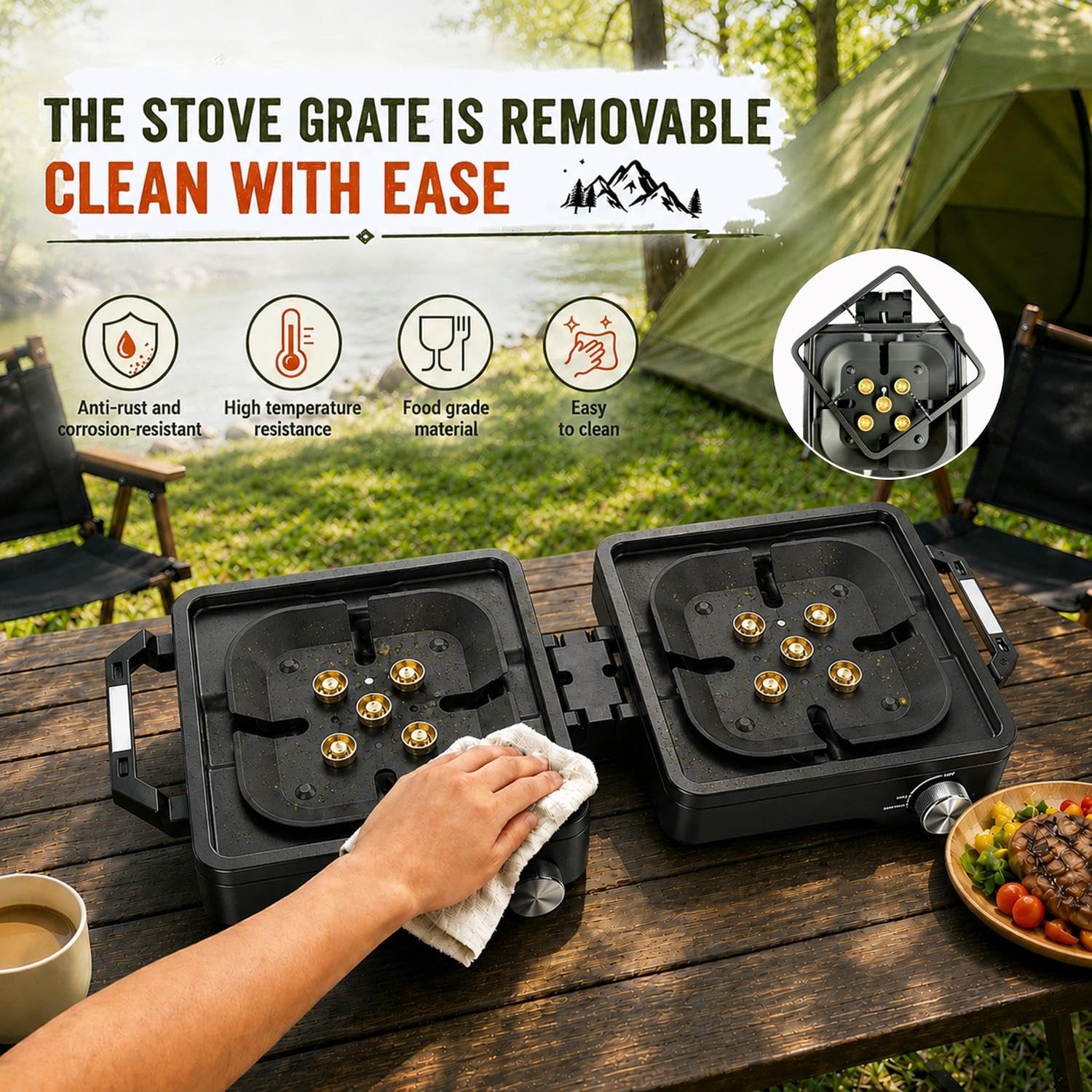 29000 BTU 2 Burner Camping Stove with Windshield, Propane Camp Stove, Portable Folding Gas Stove, Camping Essentials