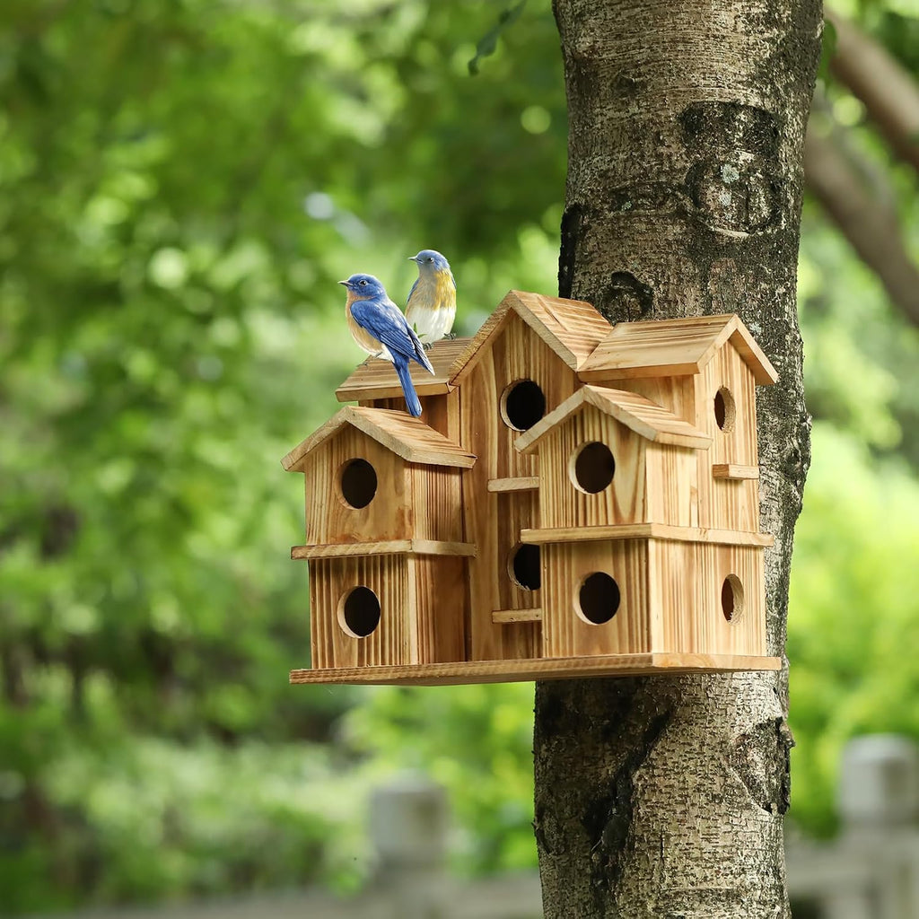 Cedar 10-Hole Bird House for Outside Hanging, 11x7x9 in Garden Decor