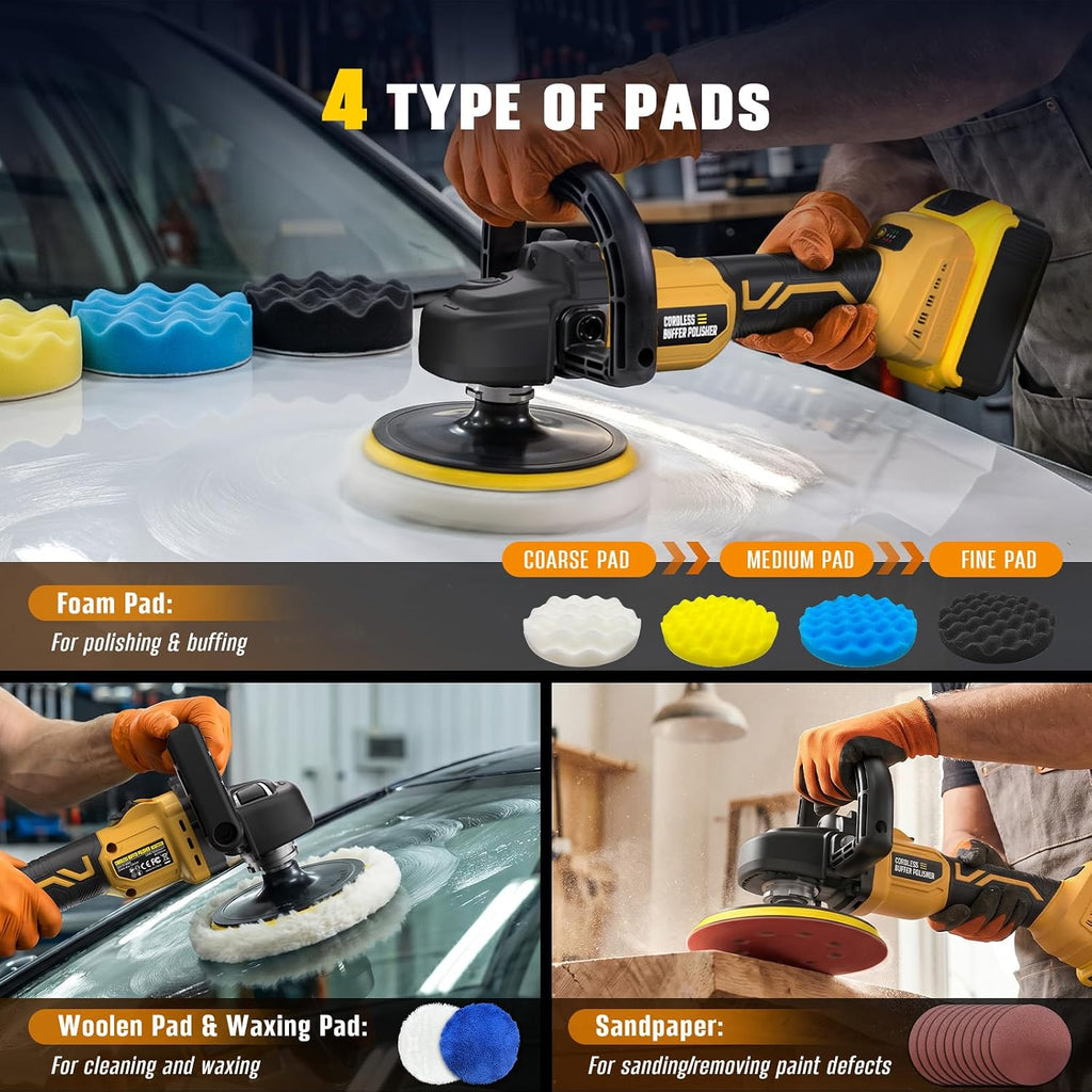Rotary Buffer Polisher Kit 7 Inch/6 Inch for Dewalt 20V Battery (Tool Only) | 6 VARIABLE SPEED, ROTARY POLISHING