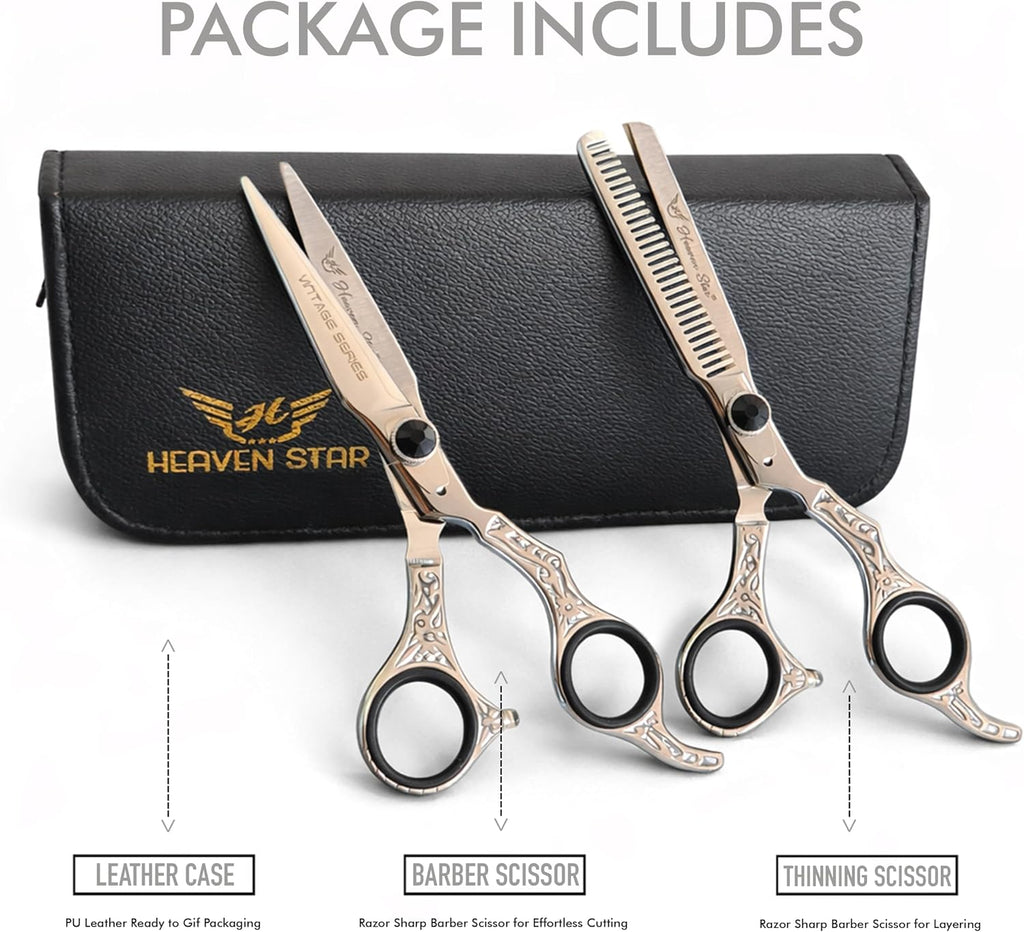 6.5" Professional Hair Cutting & Thinning Shears Set | J2 High Carbon Stainless Steel, Barber Shears for Hair