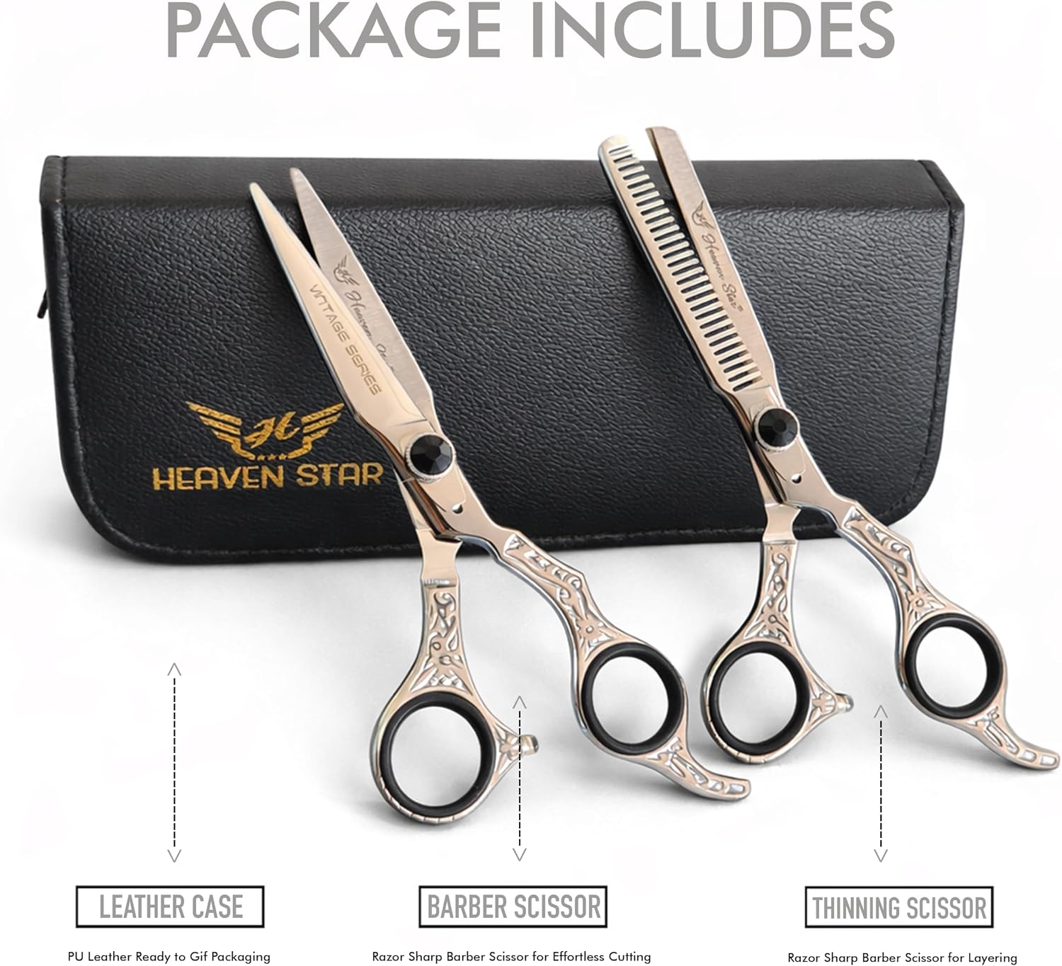 6.5" Professional Hair Cutting & Thinning Shears Set | J2 High Carbon Stainless Steel, Barber Shears for Hair