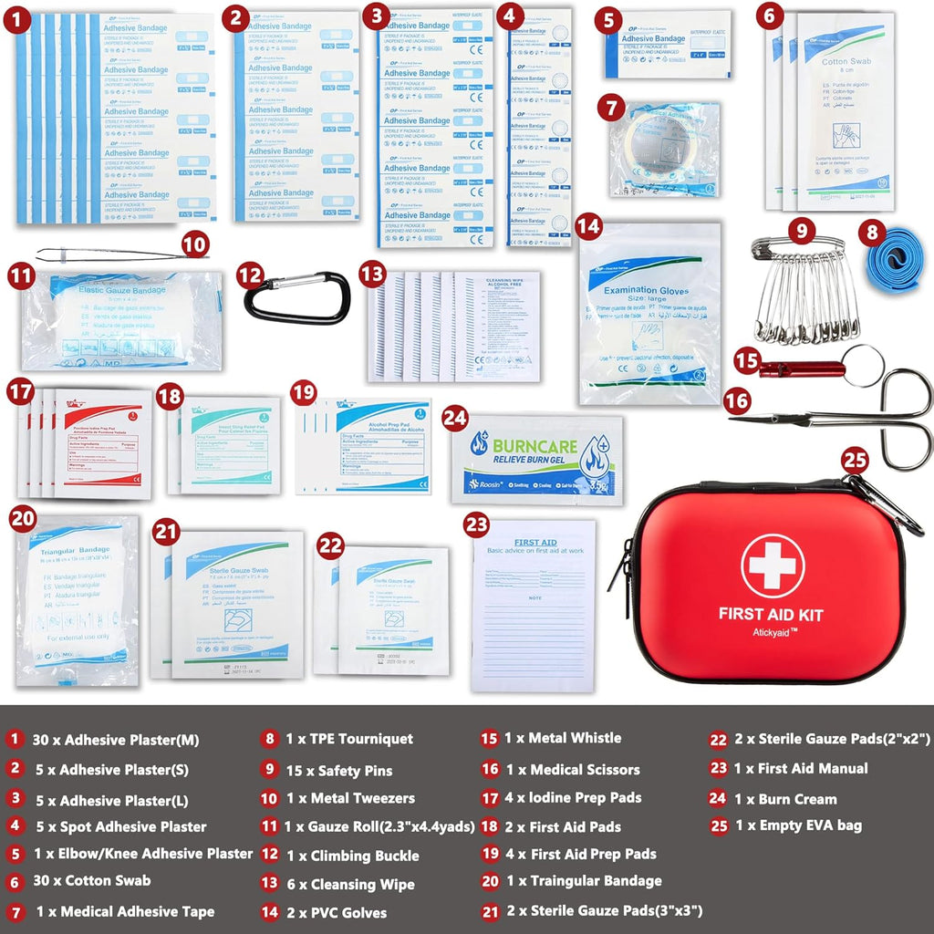 Mini First Aid Kit - 120 Piece Small Waterproof Hard Shell Medical Kit for Car, Home, Office, Travel, Camping