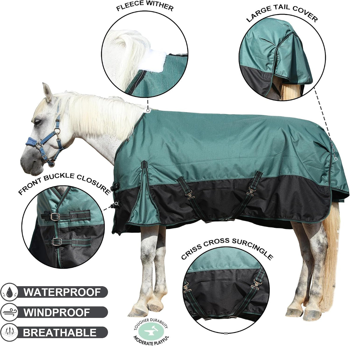 1200D Horse Blanket, 200g Medium Weight Waterproof Winter Turnout