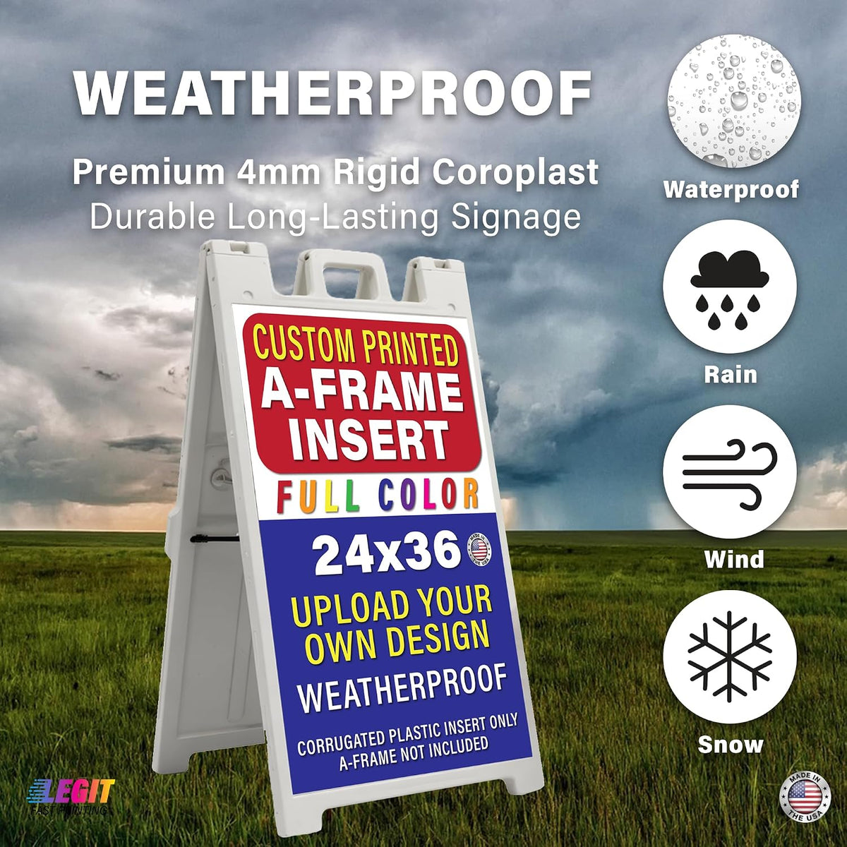 Custom A Frame Sign Insert 24x36 – Personalized Sandwich Board Sign Replacement, Full Color Coroplast, Waterproof