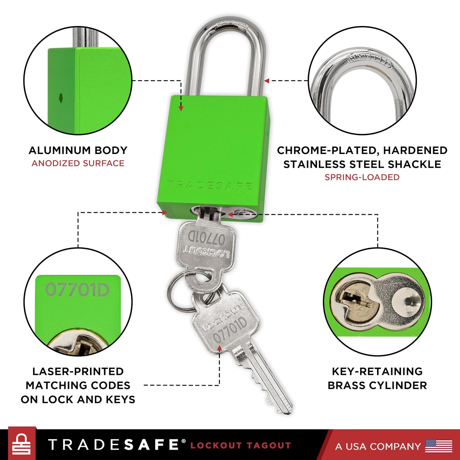 Lockout Tagout Locks Set - 10 Green Aluminum Loto Locks, Lock Out Tag Out Padlocks Keyed Alike, 2 Keys Per Lockout