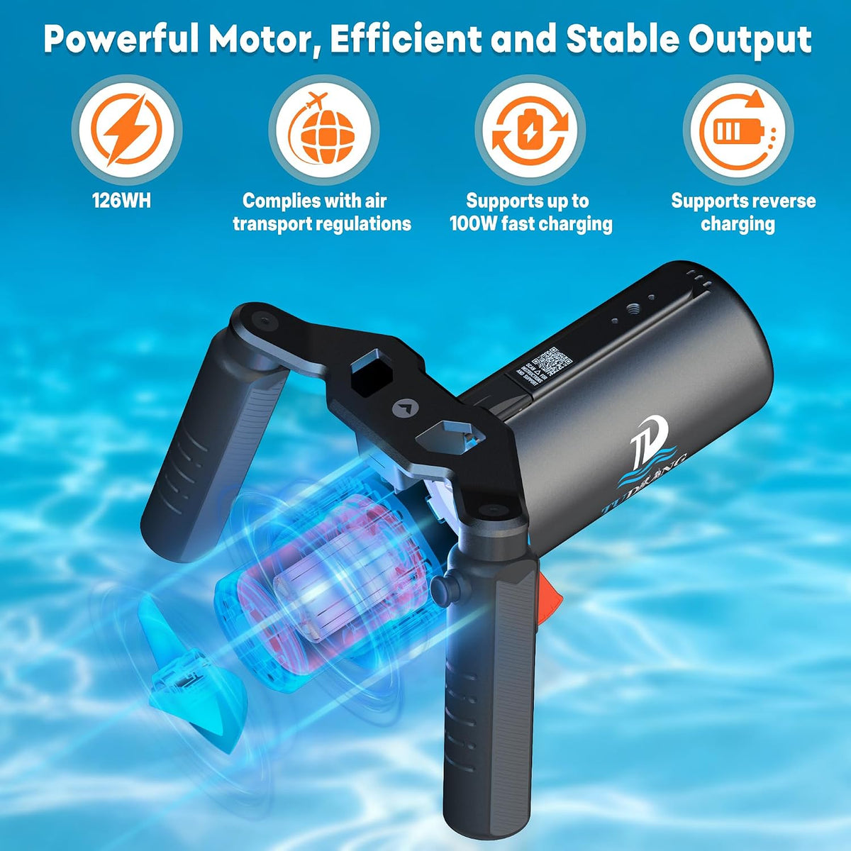 Upgraded Underwater Scooter | Removable Battery | 4 MPH | 197 FT Waterproof | 56-Min Runtime | Sea Scooter with