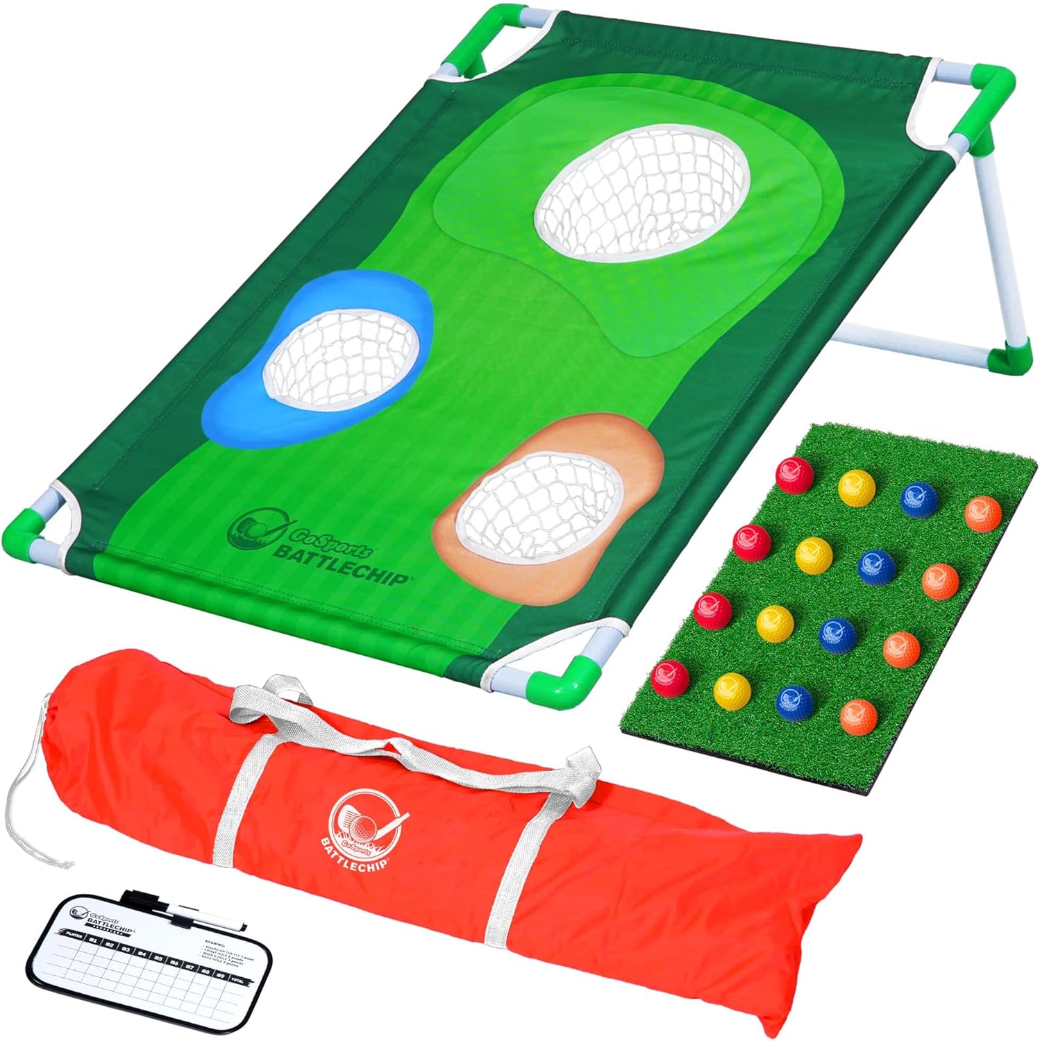 BattleChip Backyard Golf Cornhole Games – Includes Targets, Chipping Mats, Foam Golf Balls, Scorecard and Carry Case