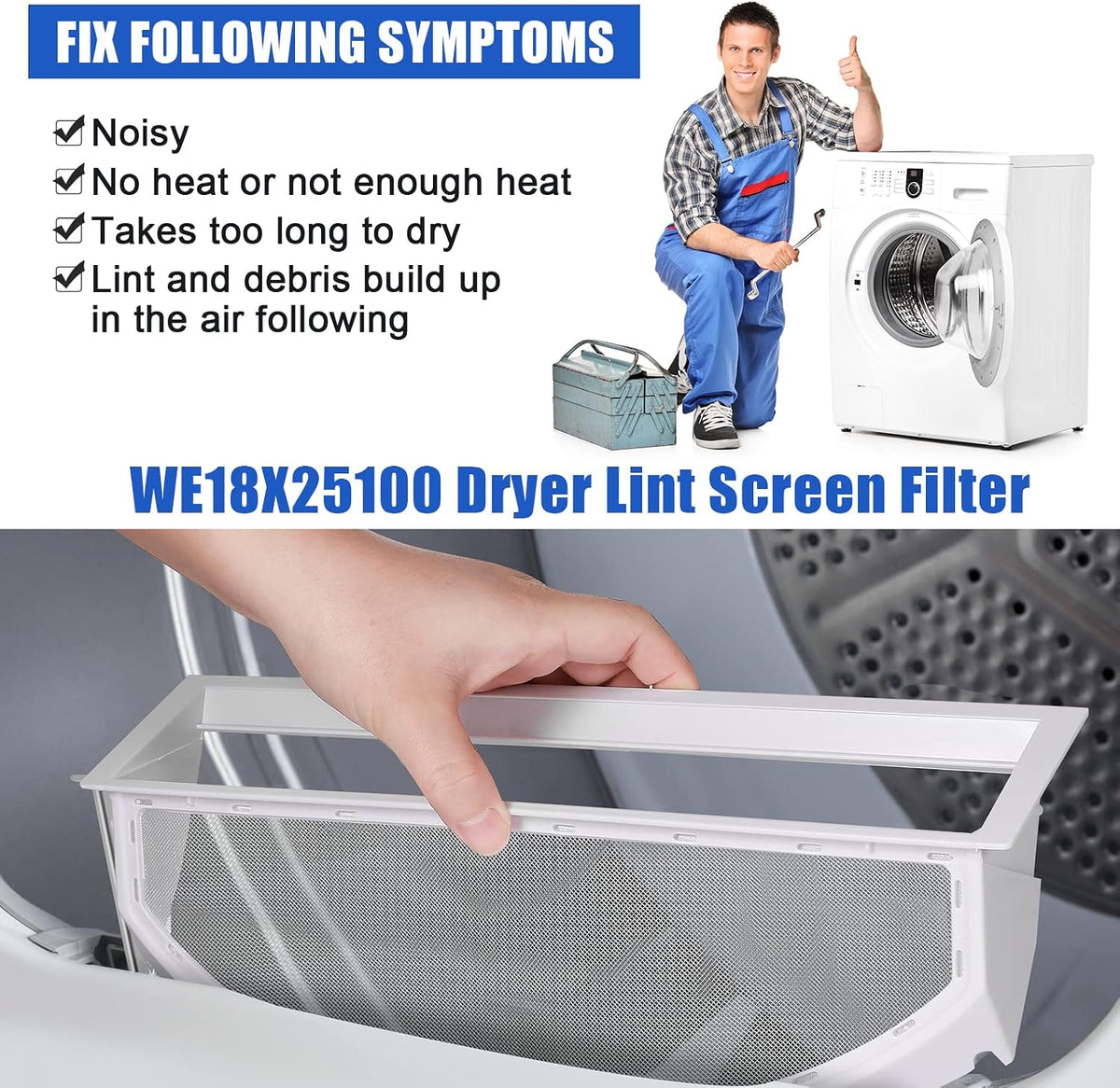 WE18X25100 Dryer Lint Screen Filter Replacement Part for GE/Hotpoint Dryer
