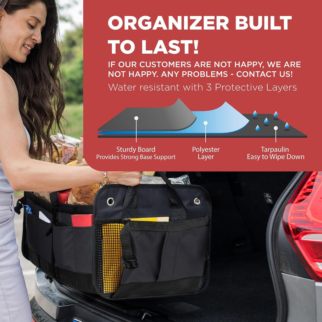 Trunk Organizer For Car, Suv, Truck | Premium Adjustable Multi Compartments Collapsible Car Trunk Organizer With