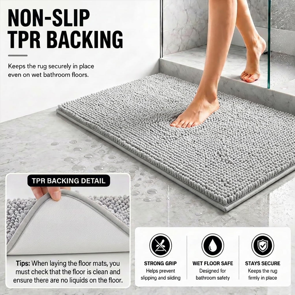 Bathroom Rugs Sets 2 Piece,Super Absorbent Soft,Thick,Machine Washable Chenille Bath Mat,Non Slip Toilet Floor