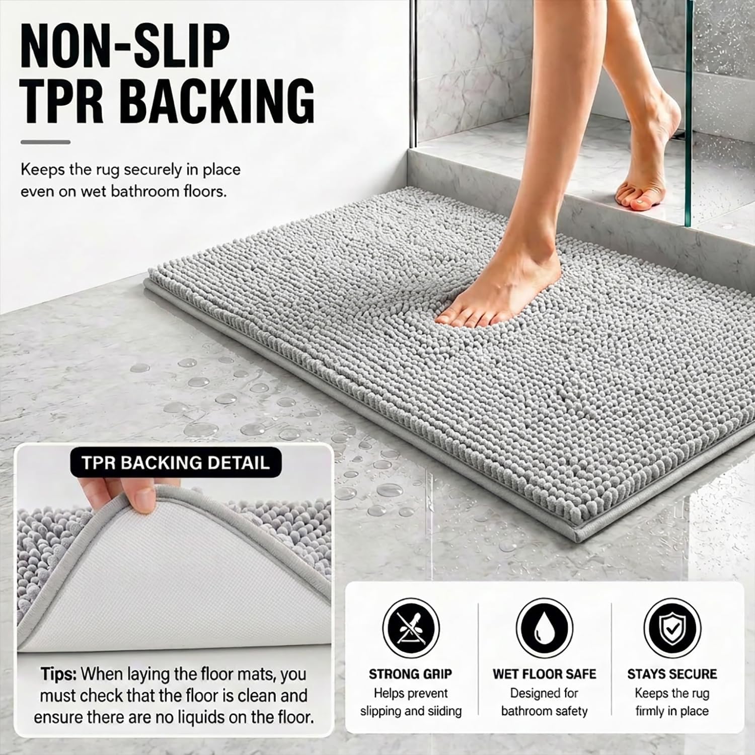 Bathroom Rugs Sets 2 Piece,Super Absorbent Soft,Thick,Machine Washable Chenille Bath Mat,Non Slip Toilet Floor