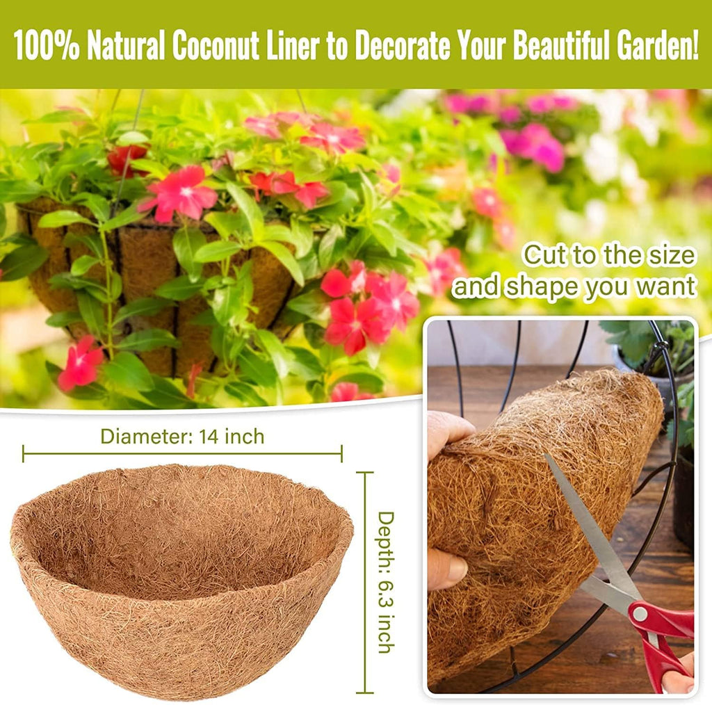 3 Pack 14 Inch Hanging Basket Coco Liners Replacement, 100% Natural Round Coconut Coco Fiber Planter Basket Liners