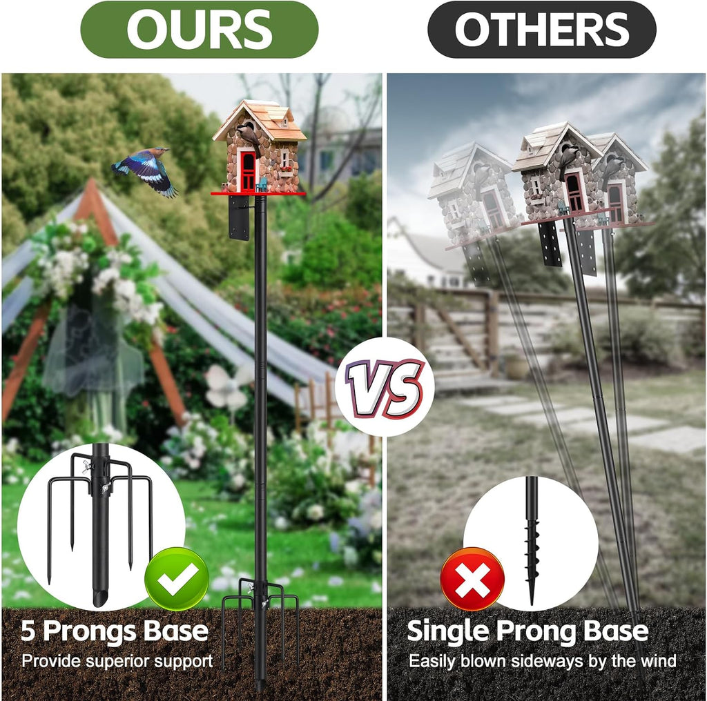 Bird House Pole,60" Outdoor Bird Feeder Pole Kit Stand with 5-Pronged Base, Adjustable Height & Universal Mount for