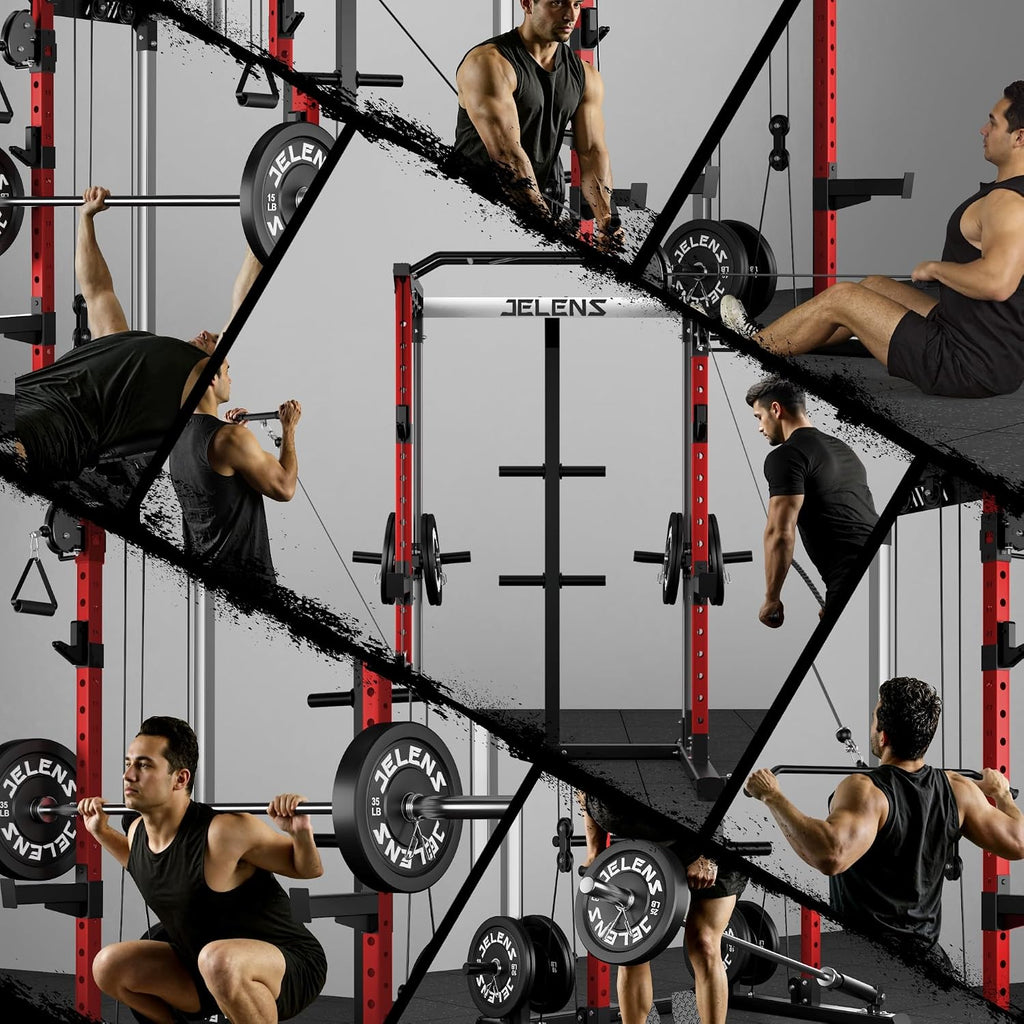 C21 Power Cage, 2000LBS Multi-Function Power Rack with Independent Dual Pulley System, All-in-One Squat Rack for