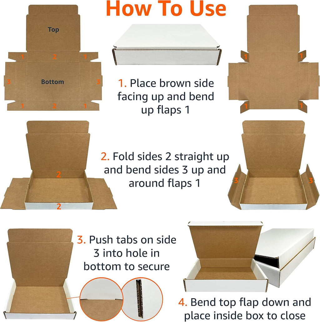 White Mailing Boxes, 50 Pack, 9" x 6.5" x 1.75"