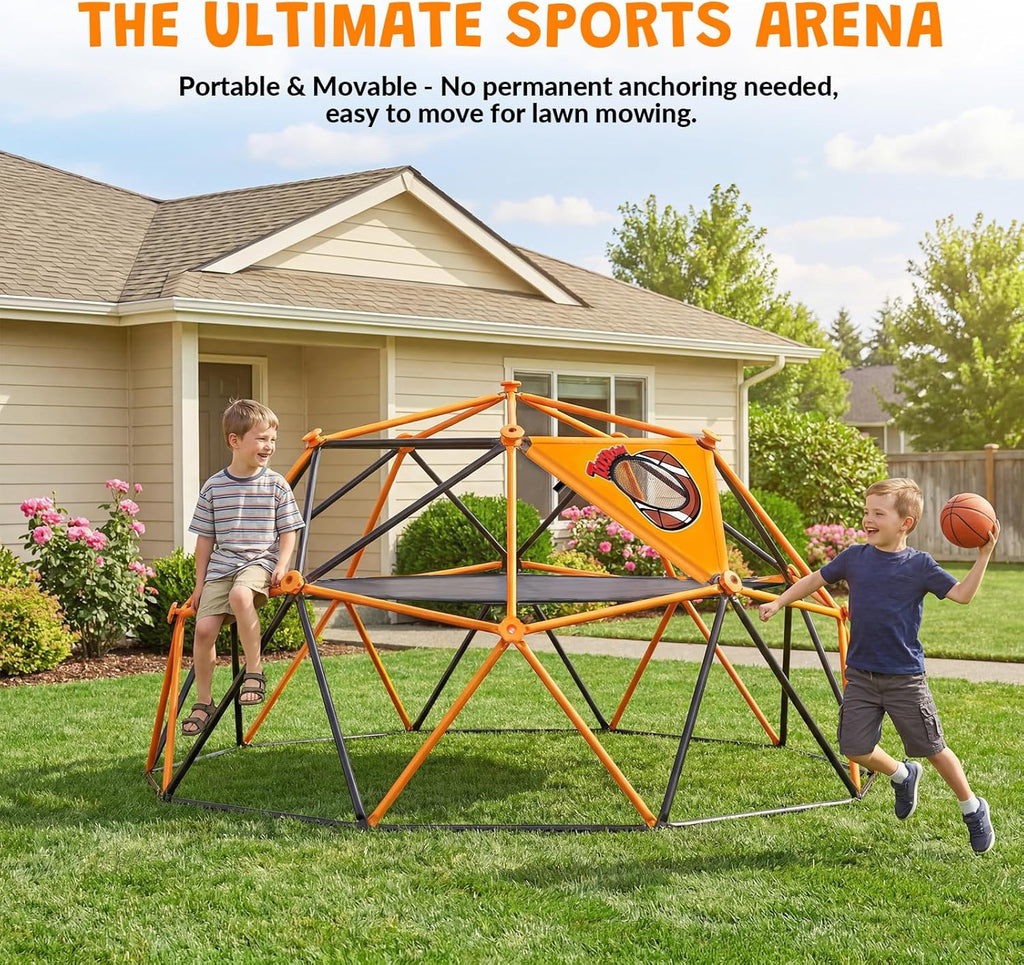 10FT Climbing Dome with Hammock & Ball Toss Game, 880LBS Geometric Dome Climber with Cat Paw Safety Holds, Anti-Rust