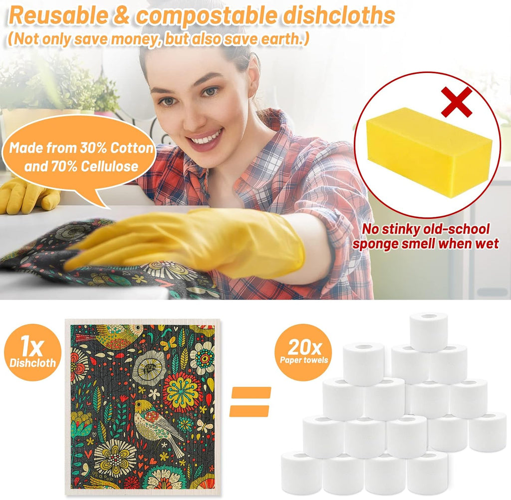 8 Pack Swedish Dishcloths for Kitchen, Reusable Soft Kitchen Towels Dish Cloths Set Absorbent Sponge Cleaning