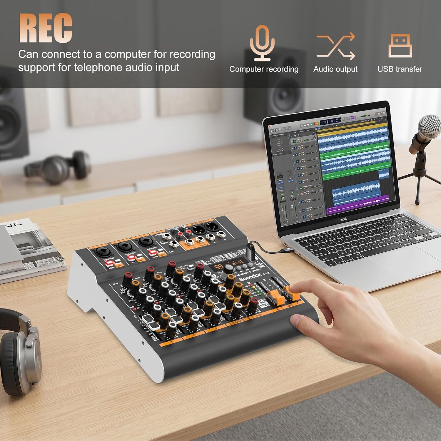 5 Channel Audio Mixer with Bluetooth & 99 DSP Effects for Streaming | 48V Phantom, 3-Band EQ, USB Rec, Stereo Inputs