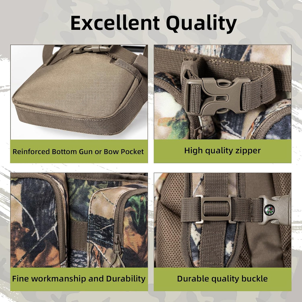 Hunting Backpack for Men Camo Hunting Day Pack for Rifle Bow 35L | Silent fabric, Daypack for Rifle Bow Carry System