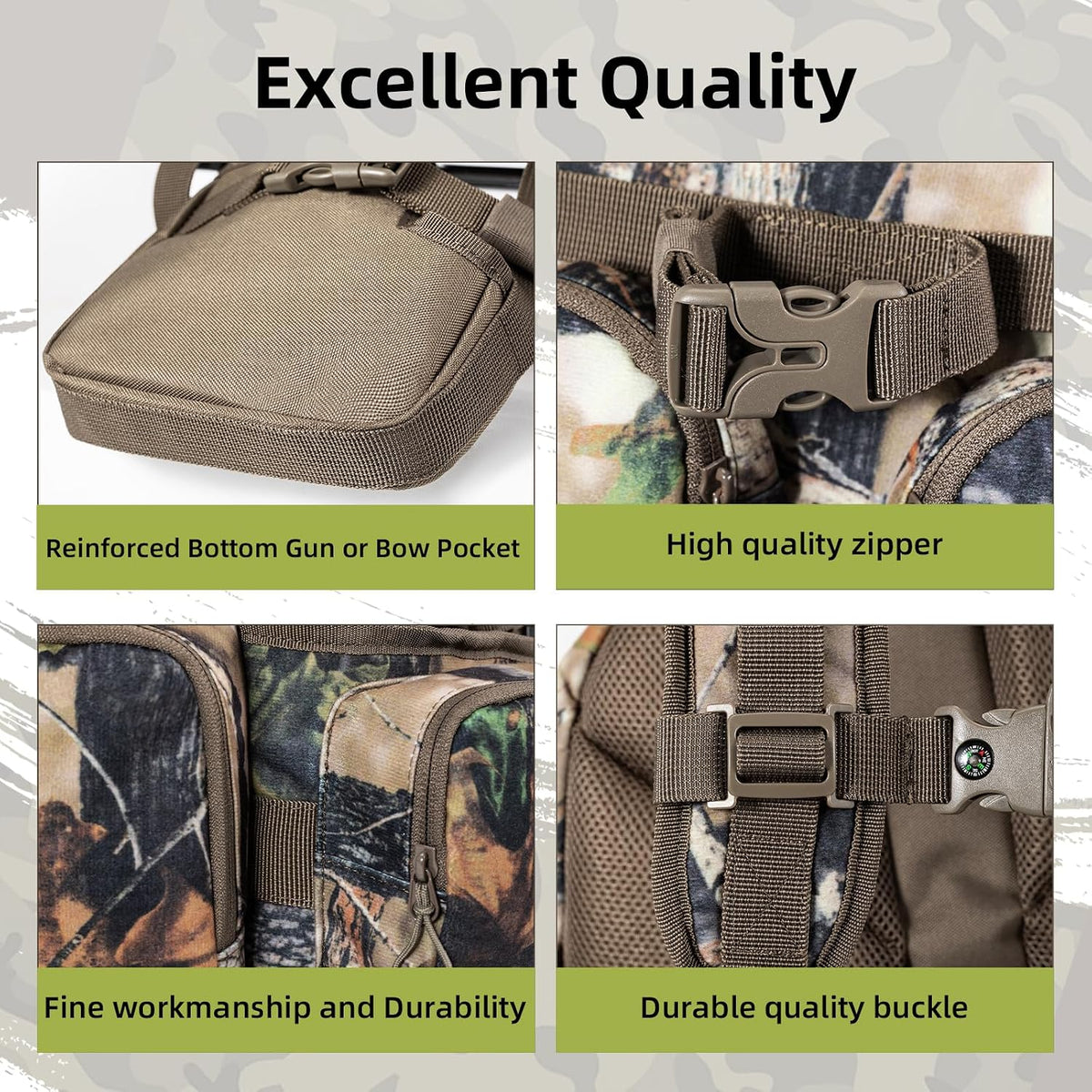 Hunting Backpack for Men Camo Hunting Day Pack for Rifle Bow 35L | Silent fabric, Daypack for Rifle Bow Carry System