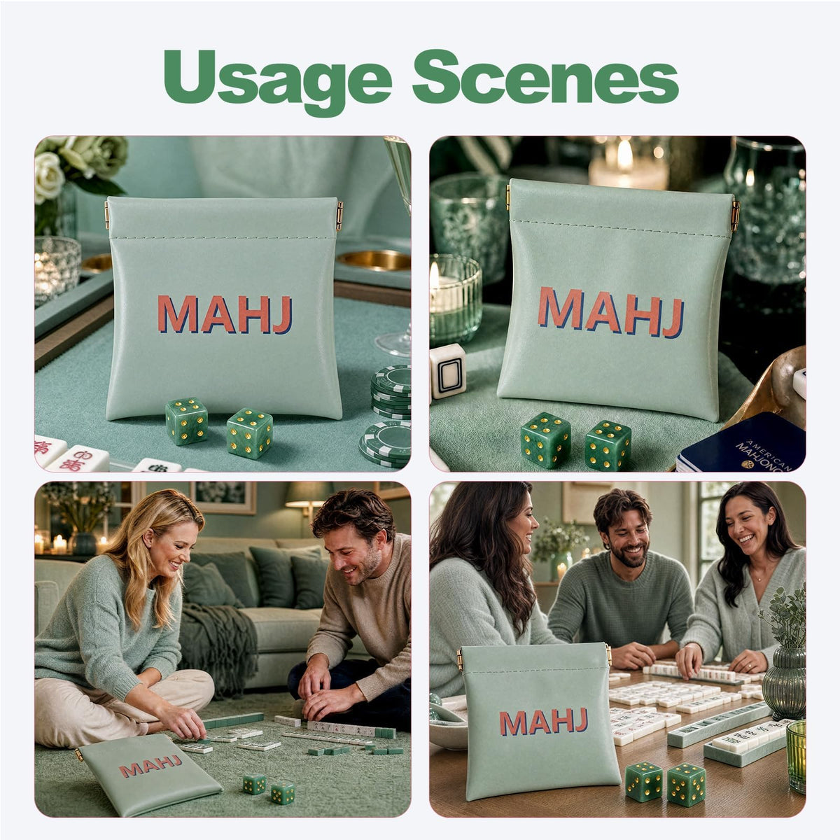 Natural Green Aventurine Mahjong Dice Set with MAHJ Bag