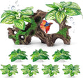 8 Pcs Fish Tank Decor，Silk Aquarium Plants Green Silk Leaf pad Hammock Artifical Driftwood cave Betta Fish Tank