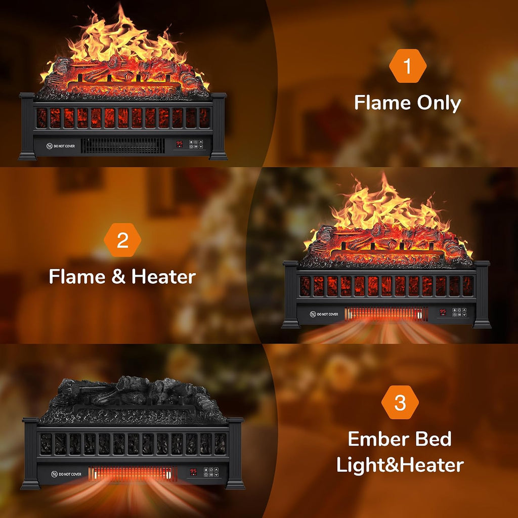 20" Electric Fireplace Logs Inserts Heater with Remote Control | 5 Adjustable Flame Colors & Speeds, Realistic Fake
