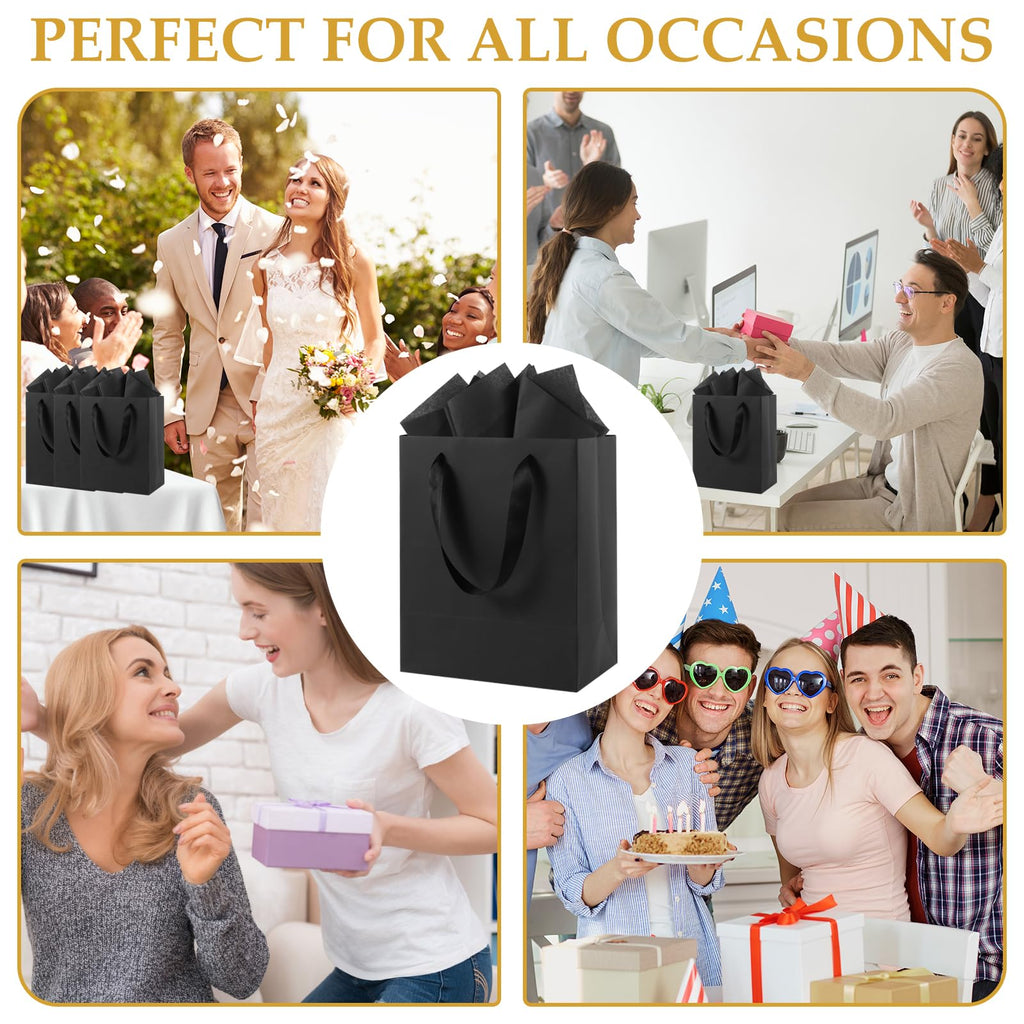 30 Pack Black Small Gift Bags with Handles and 30 Tissue Papers