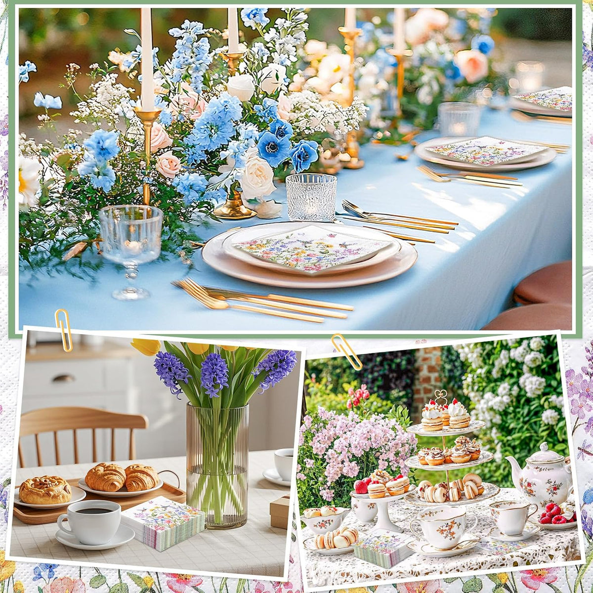 100 Pcs Wildflower Napkins, 5" Floral Cocktail Napkins