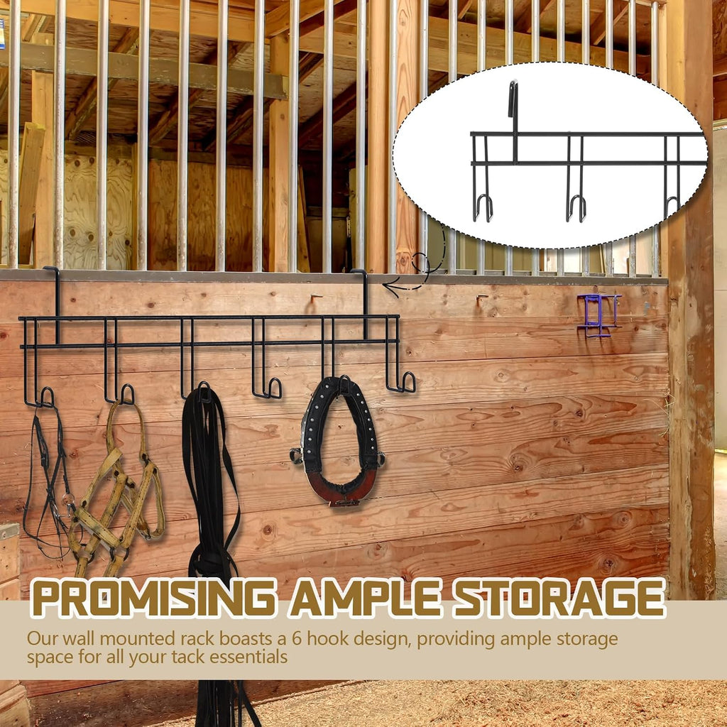 6 Hook 2 Pcs Bridle Hooks Tack Room Metal Wall Hangers Rack, Black
