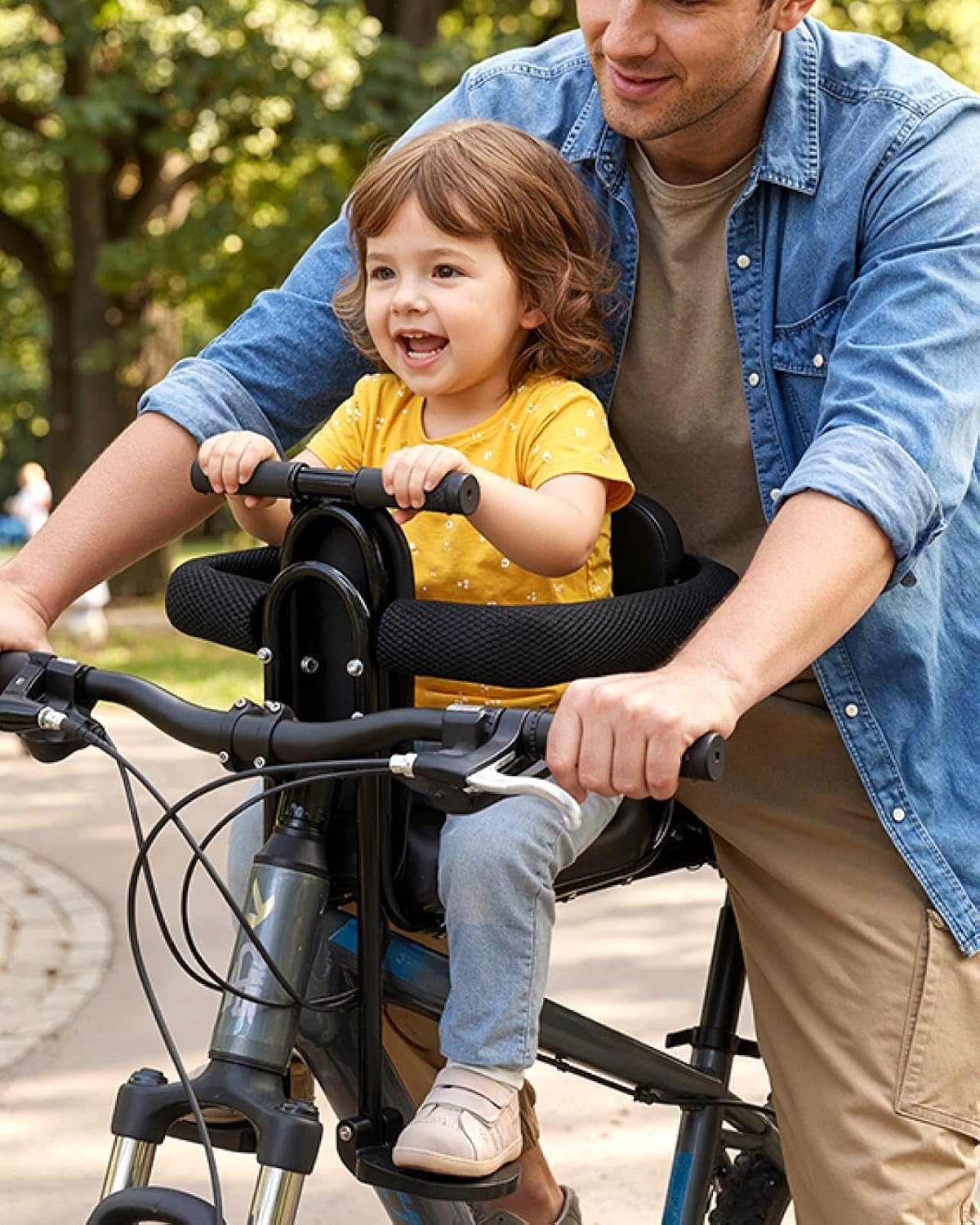 Kids Bike Seat Front Mounted with Handlebar & Guardrail, Child Bike Seat with Foot Pedals, Adjustable Toddler Bicycle