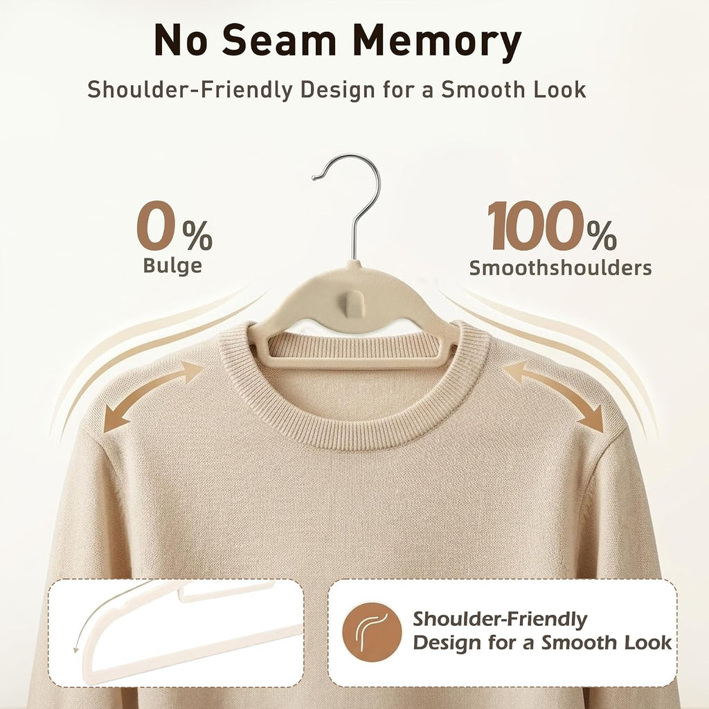 Velvet Hangers 30 Pack, Ivory Non Slip Hangers with 360° Swivel Hook | Cascading Hooks; Thin Space Saving Heavy Duty